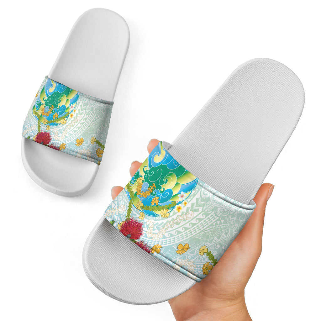 Japanese and Hawaiian Culture Fusion Slide Sandals Irezumi with Turtles and Lei Kakau Pattern Fresh Vibe
