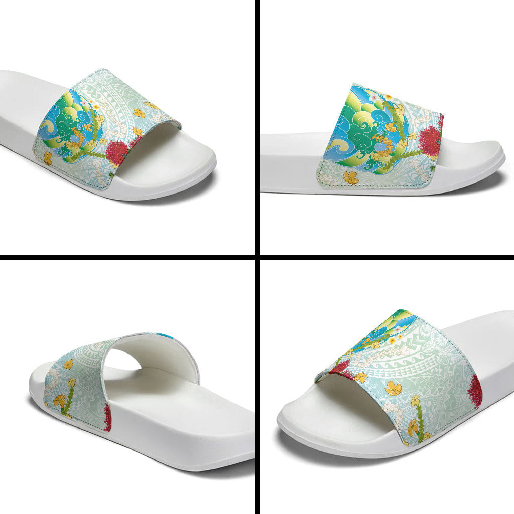 Japanese and Hawaiian Culture Fusion Slide Sandals Irezumi with Turtles and Lei Kakau Pattern Fresh Vibe