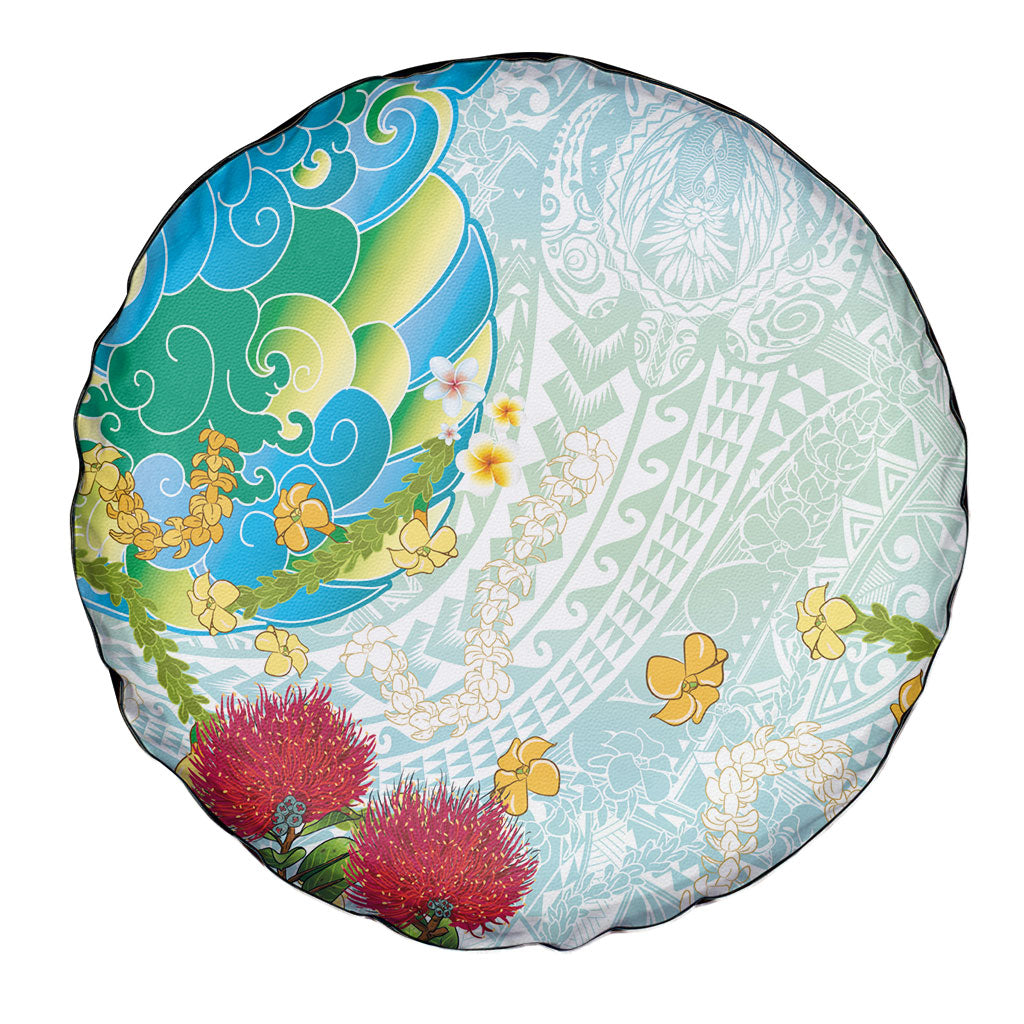 Japanese and Hawaiian Culture Fusion Spare Tire Cover Irezumi with Turtles and Lei Kakau Pattern Fresh Vibe