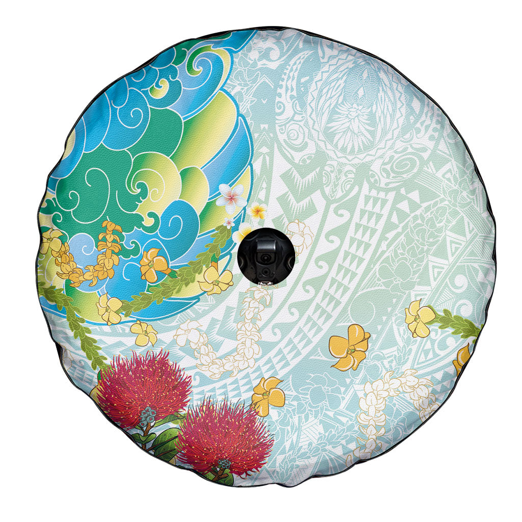 Japanese and Hawaiian Culture Fusion Spare Tire Cover Irezumi with Turtles and Lei Kakau Pattern Fresh Vibe