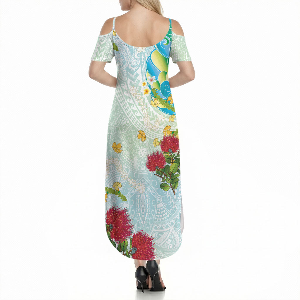 Japanese and Hawaiian Culture Fusion Summer Maxi Dress Irezumi with Turtles and Lei Kakau Pattern Fresh Vibe