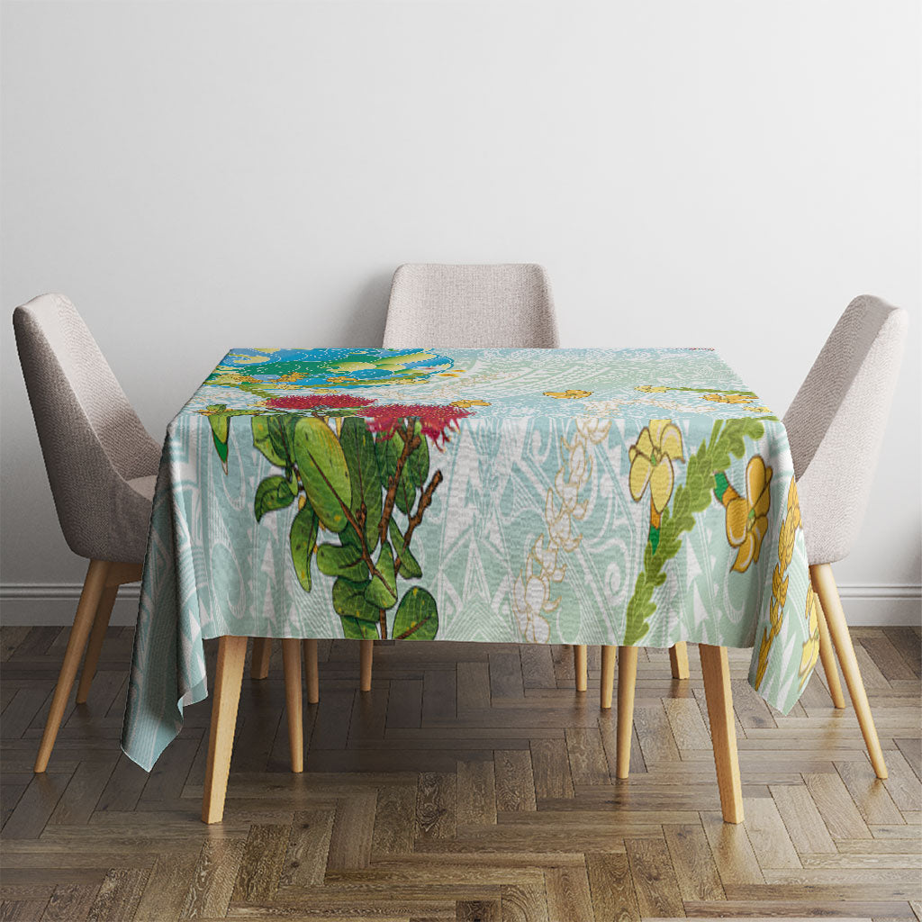 Japanese and Hawaiian Culture Fusion Tablecloth Irezumi with Turtles and Lei Kakau Pattern Fresh Vibe