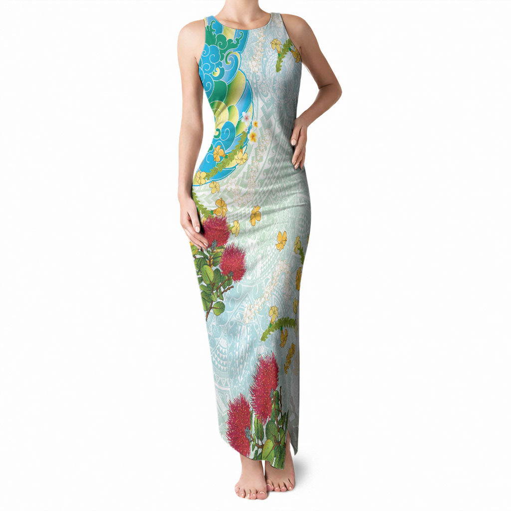Japanese and Hawaiian Culture Fusion Tank Maxi Dress Irezumi with Turtles and Lei Kakau Pattern Fresh Vibe LT03 Women Multicolor - Polynesian Pride