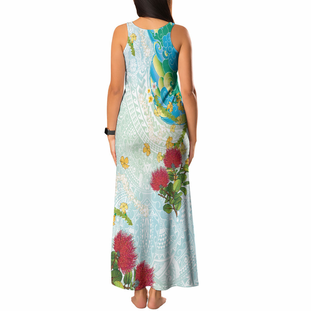 Japanese and Hawaiian Culture Fusion Tank Maxi Dress Irezumi with Turtles and Lei Kakau Pattern Fresh Vibe