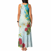 Japanese and Hawaiian Culture Fusion Tank Maxi Dress Irezumi with Turtles and Lei Kakau Pattern Fresh Vibe