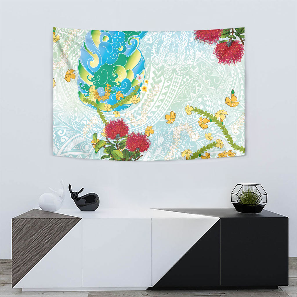 Japanese and Hawaiian Culture Fusion Tapestry Irezumi with Turtles and Lei Kakau Pattern Fresh Vibe