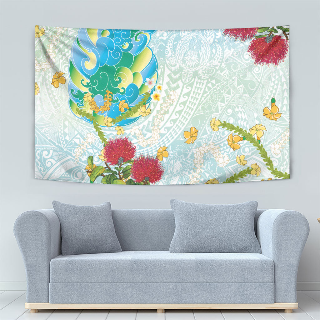 Japanese and Hawaiian Culture Fusion Tapestry Irezumi with Turtles and Lei Kakau Pattern Fresh Vibe