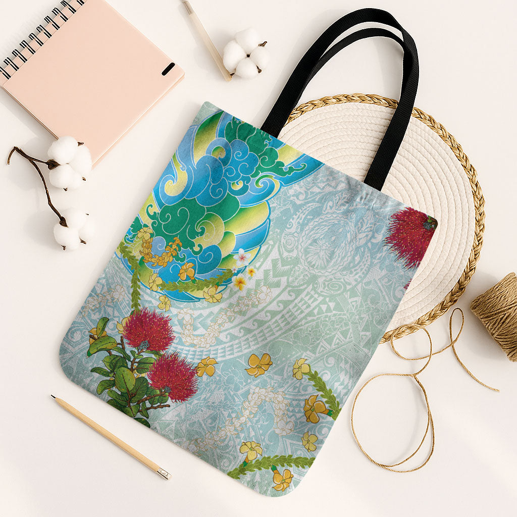 Japanese and Hawaiian Culture Fusion Tote Bag Irezumi with Turtles and Lei Kakau Pattern Fresh Vibe