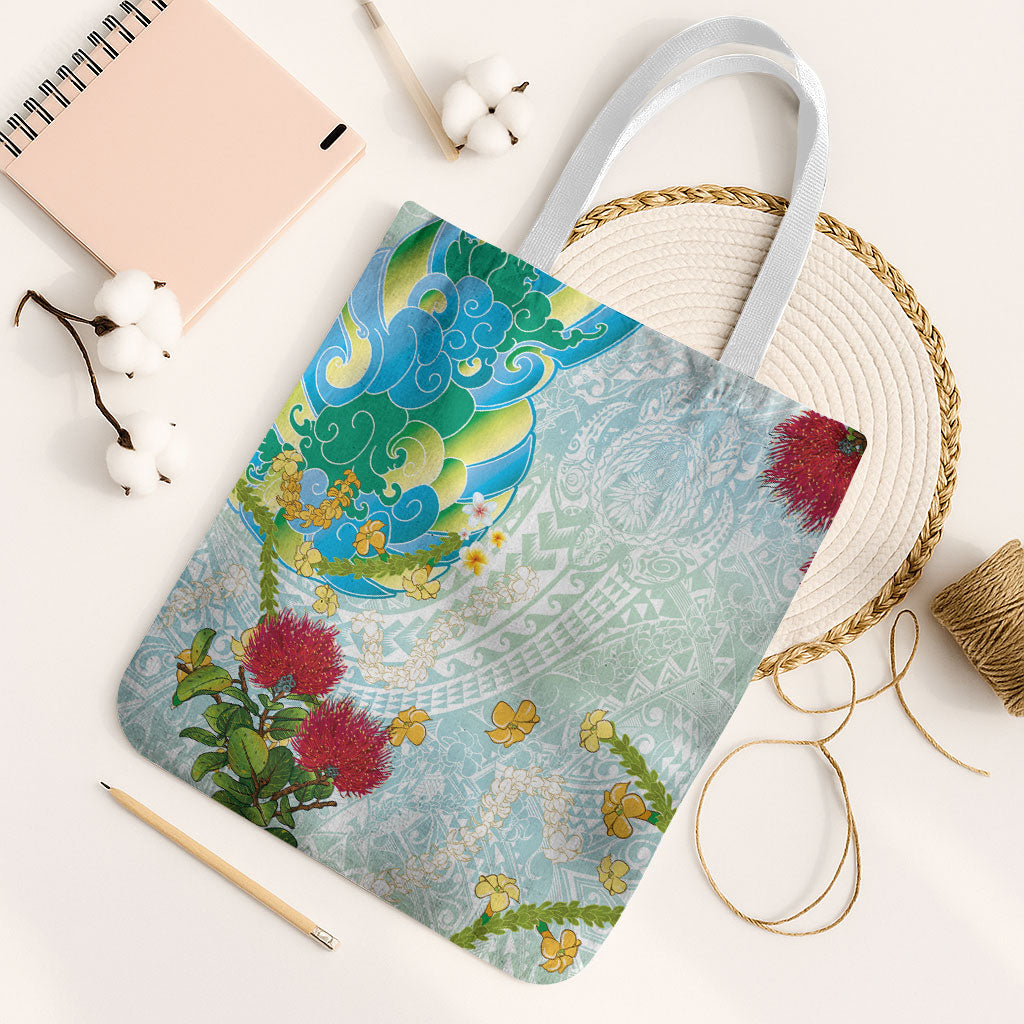 Japanese and Hawaiian Culture Fusion Tote Bag Irezumi with Turtles and Lei Kakau Pattern Fresh Vibe