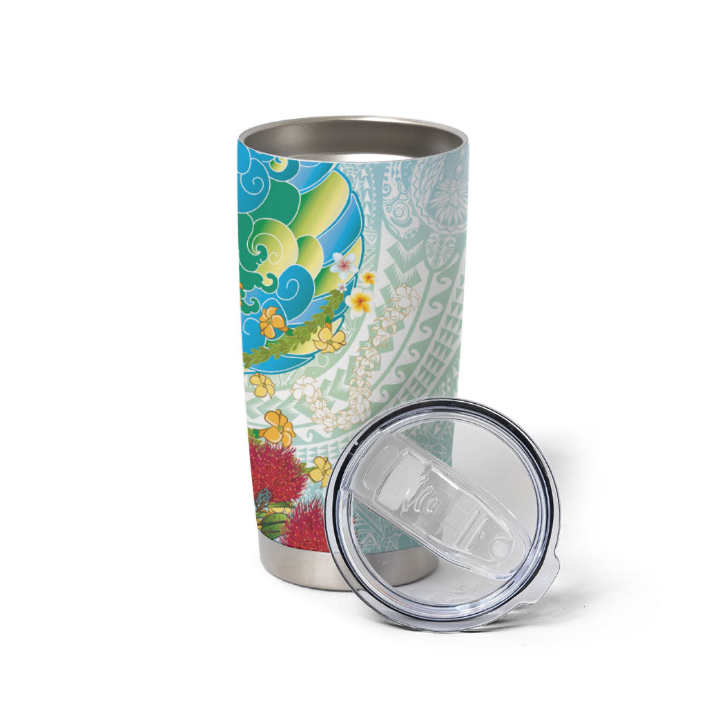 Japanese and Hawaiian Culture Fusion Tumbler Cup Irezumi with Turtles and Lei Kakau Pattern Fresh Vibe