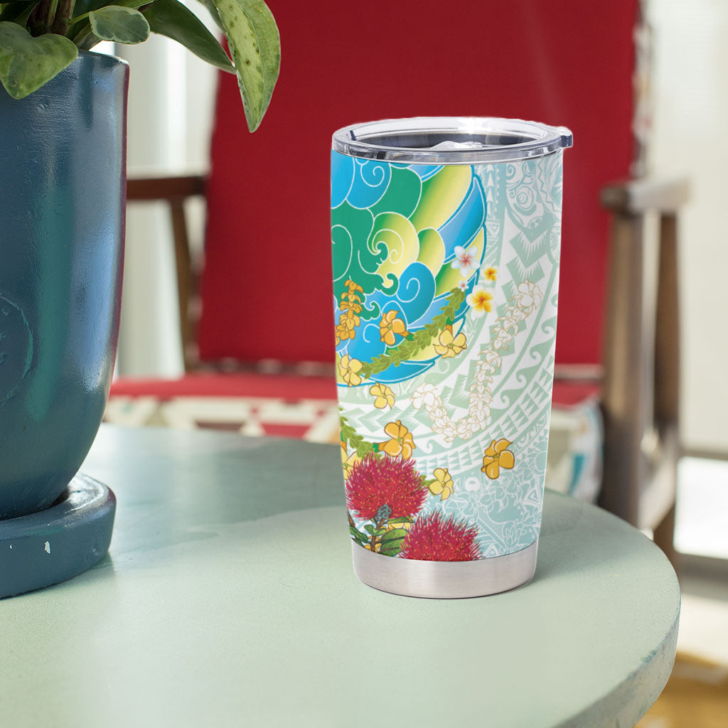 Japanese and Hawaiian Culture Fusion Tumbler Cup Irezumi with Turtles and Lei Kakau Pattern Fresh Vibe