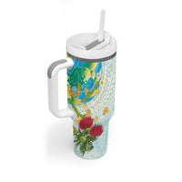 Japanese and Hawaiian Culture Fusion Tumbler With Handle Irezumi with Turtles and Lei Kakau Pattern Fresh Vibe