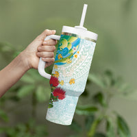 Japanese and Hawaiian Culture Fusion Tumbler With Handle Irezumi with Turtles and Lei Kakau Pattern Fresh Vibe