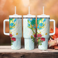 Japanese and Hawaiian Culture Fusion Tumbler With Handle Irezumi with Turtles and Lei Kakau Pattern Fresh Vibe