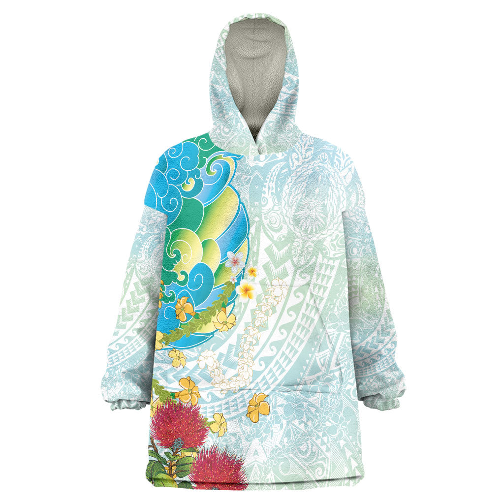 Japanese and Hawaiian Culture Fusion Wearable Blanket Hoodie Irezumi with Turtles and Lei Kakau Pattern Fresh Vibe
