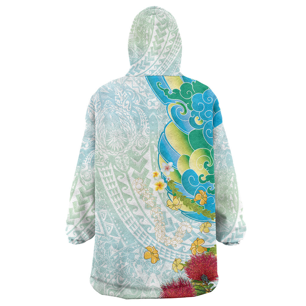 Japanese and Hawaiian Culture Fusion Wearable Blanket Hoodie Irezumi with Turtles and Lei Kakau Pattern Fresh Vibe