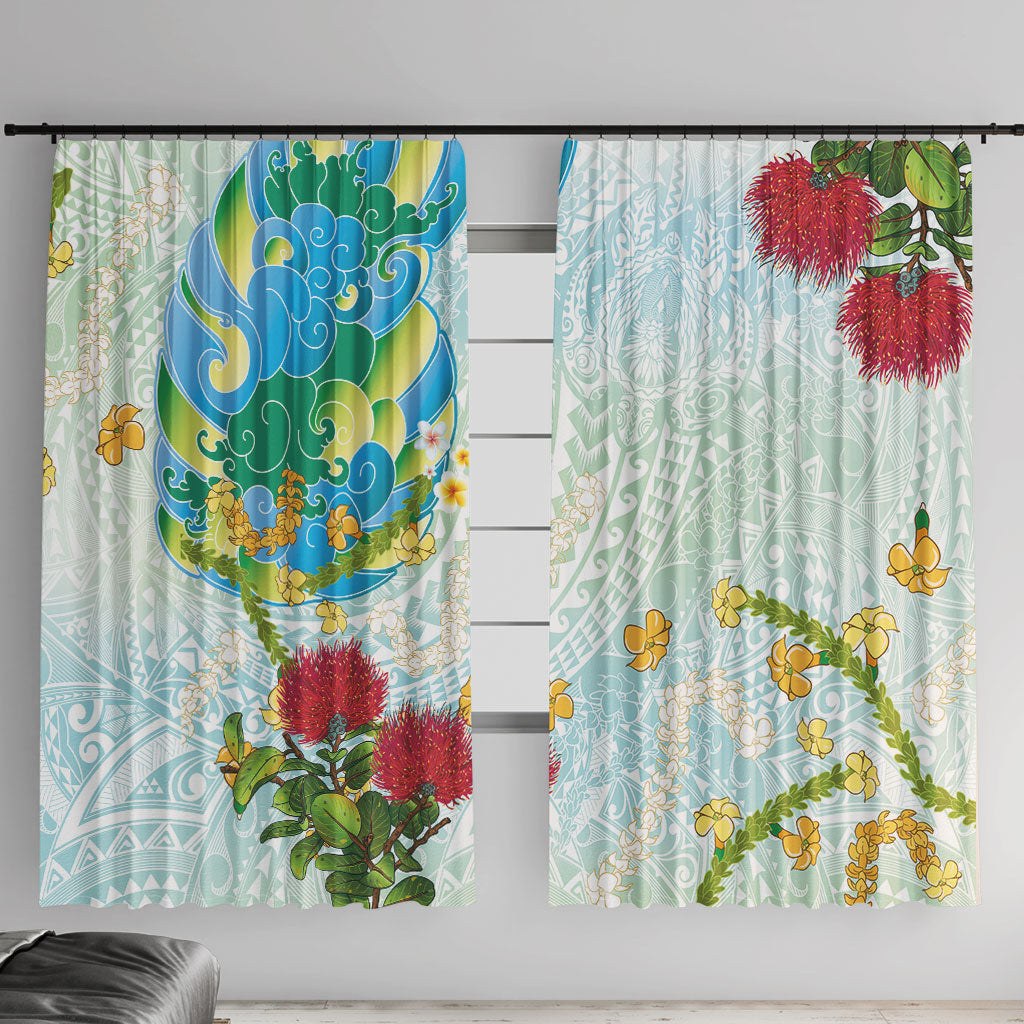 Japanese and Hawaiian Culture Fusion Window Curtain Irezumi with Turtles and Lei Kakau Pattern Fresh Vibe
