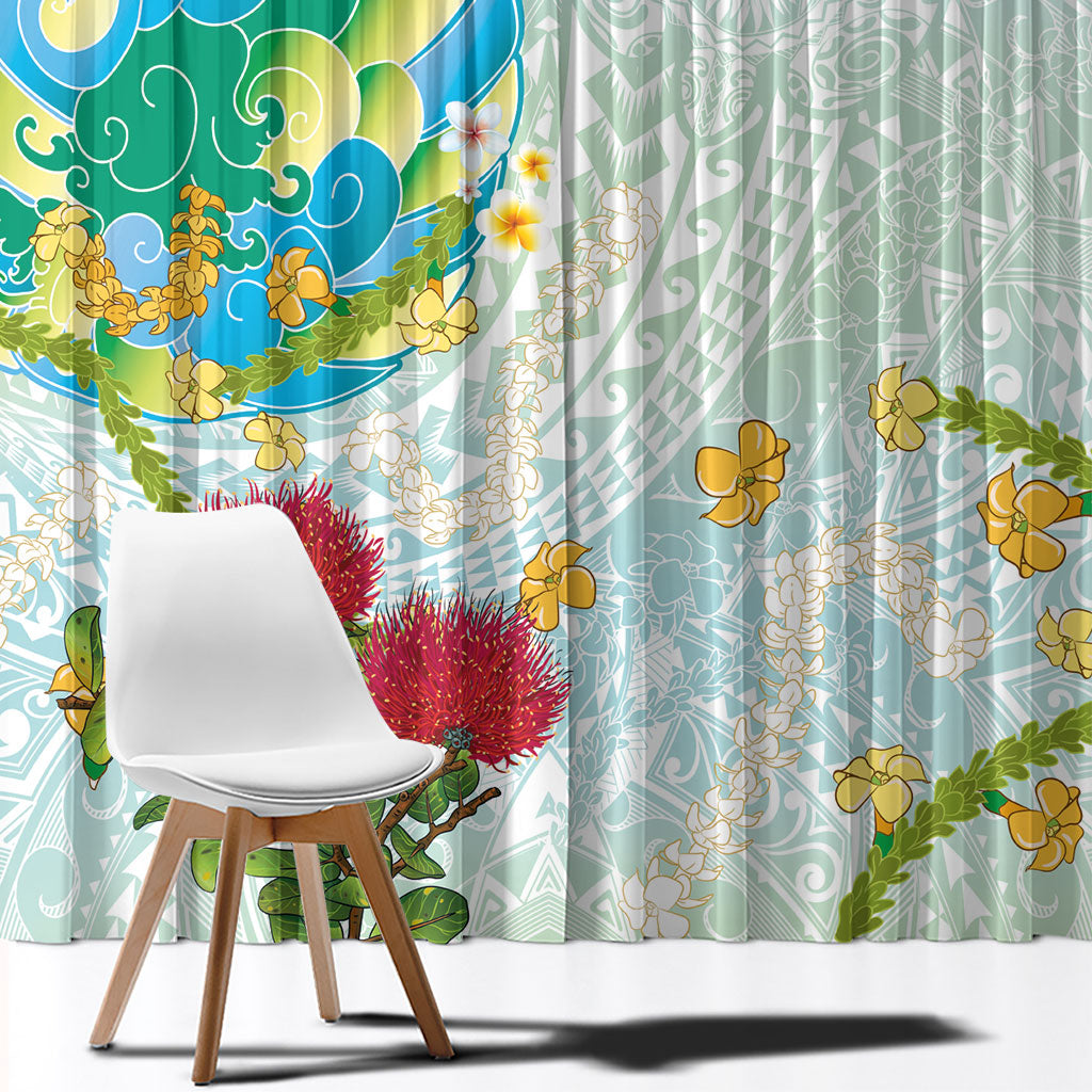 Japanese and Hawaiian Culture Fusion Window Curtain Irezumi with Turtles and Lei Kakau Pattern Fresh Vibe
