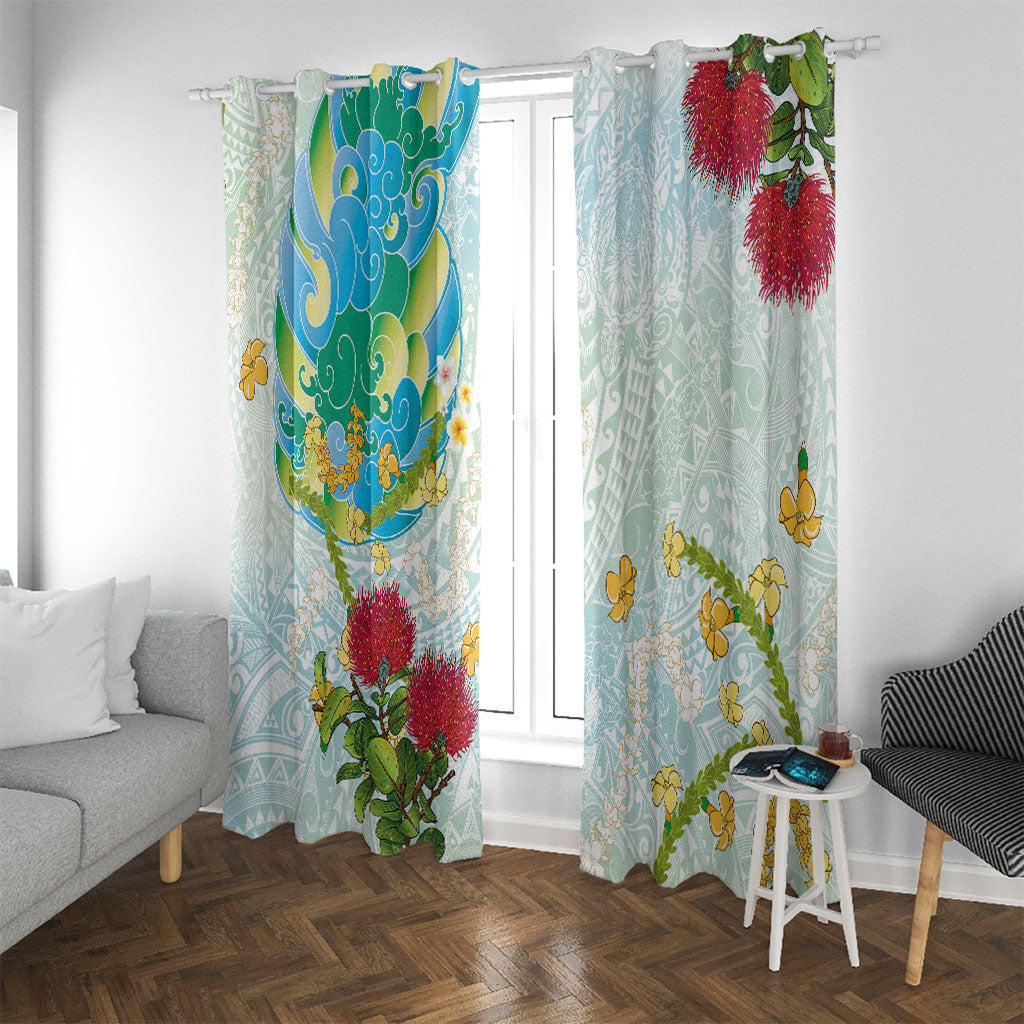 Japanese and Hawaiian Culture Fusion Window Curtain Irezumi with Turtles and Lei Kakau Pattern Fresh Vibe