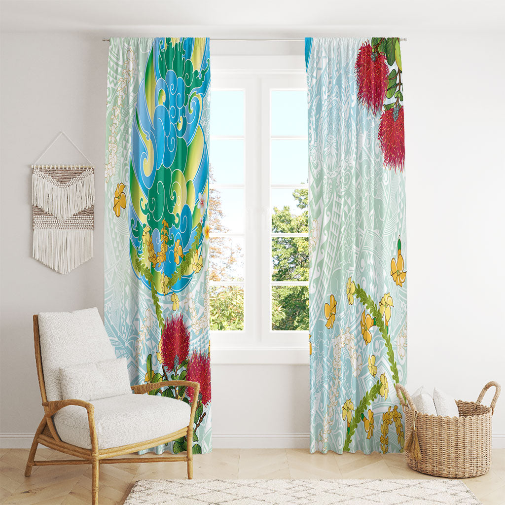 Japanese and Hawaiian Culture Fusion Window Curtain Irezumi with Turtles and Lei Kakau Pattern Fresh Vibe
