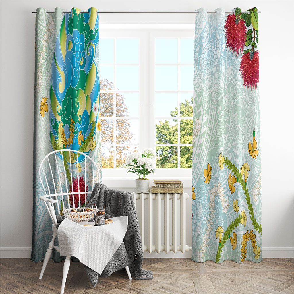 Japanese and Hawaiian Culture Fusion Window Curtain Irezumi with Turtles and Lei Kakau Pattern Fresh Vibe