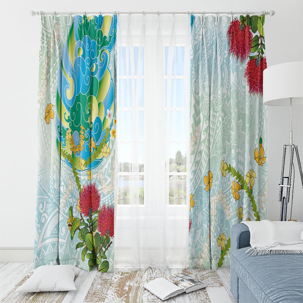 Japanese and Hawaiian Culture Fusion Window Curtain Irezumi with Turtles and Lei Kakau Pattern Fresh Vibe