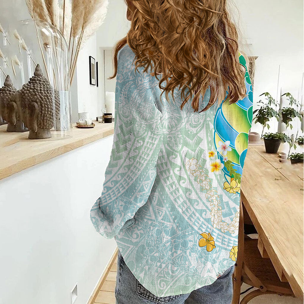 Japanese and Hawaiian Culture Fusion Women Casual Shirt Irezumi with Turtles and Lei Kakau Pattern Fresh Vibe