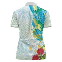 Japanese and Hawaiian Culture Fusion Women Polo Shirt Irezumi with Turtles and Lei Kakau Pattern Fresh Vibe
