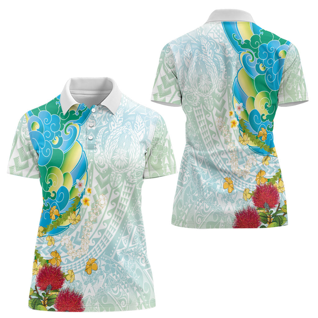 Japanese and Hawaiian Culture Fusion Women Polo Shirt Irezumi with Turtles and Lei Kakau Pattern Fresh Vibe