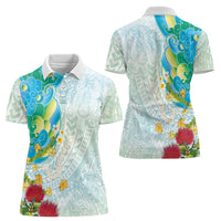 Japanese and Hawaiian Culture Fusion Women Polo Shirt Irezumi with Turtles and Lei Kakau Pattern Fresh Vibe