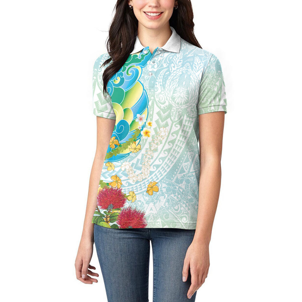 Japanese and Hawaiian Culture Fusion Women Polo Shirt Irezumi with Turtles and Lei Kakau Pattern Fresh Vibe