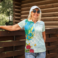 Japanese and Hawaiian Culture Fusion Women Polo Shirt Irezumi with Turtles and Lei Kakau Pattern Fresh Vibe