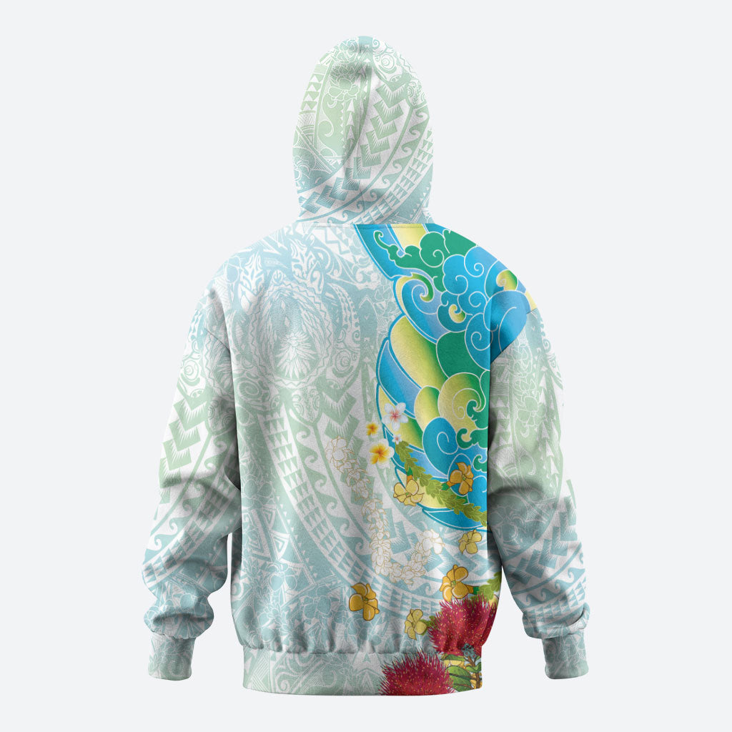 Japanese and Hawaiian Culture Fusion Zip Hoodie Irezumi with Turtles and Lei Kakau Pattern Fresh Vibe