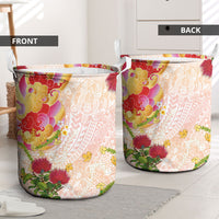 Japanese and Hawaiian Culture Fusion Laundry Basket Irezumi with Turtles and Lei Kakau Pattern Sunset Vibe