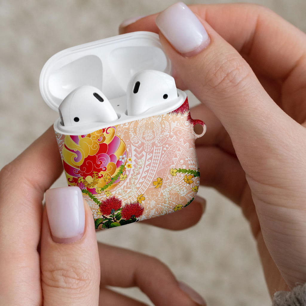 Japanese and Hawaiian Culture Fusion AirPods Case Irezumi with Turtles and Lei Kakau Pattern Sunset Vibe