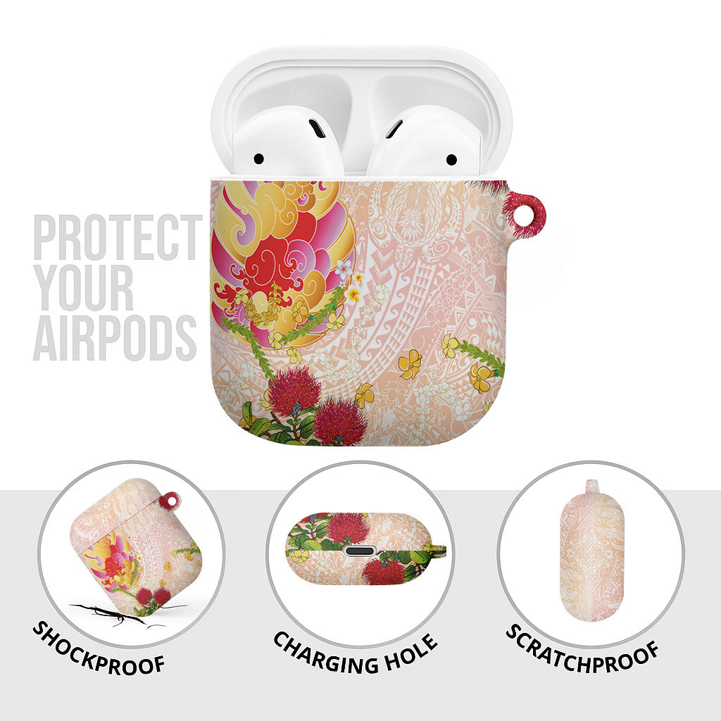 Japanese and Hawaiian Culture Fusion AirPods Case Irezumi with Turtles and Lei Kakau Pattern Sunset Vibe