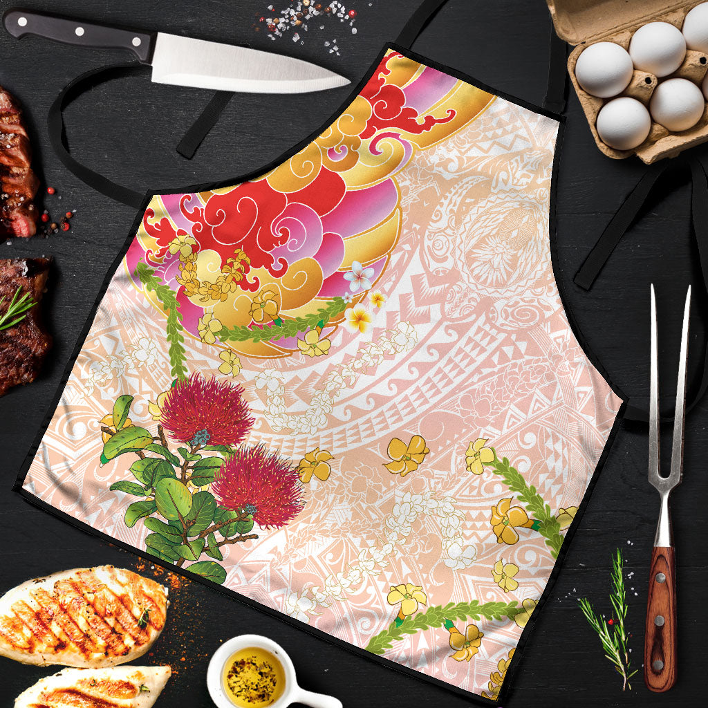 Japanese and Hawaiian Culture Fusion Apron Irezumi with Turtles and Lei Kakau Pattern Sunset Vibe