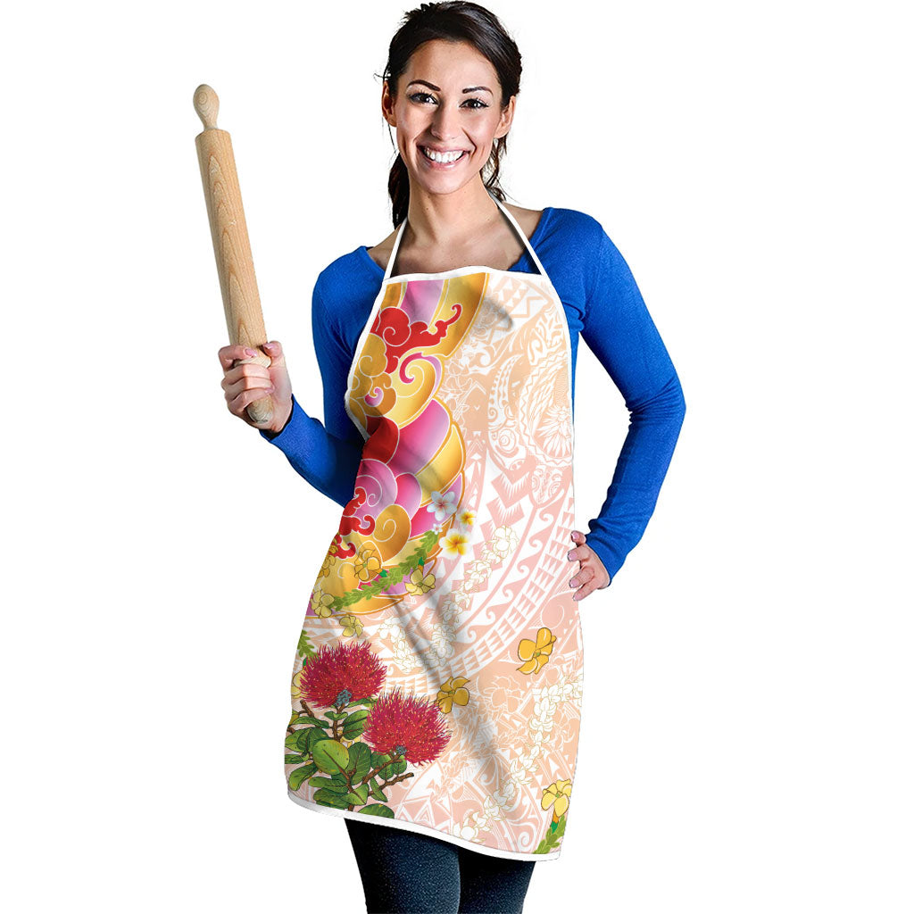 Japanese and Hawaiian Culture Fusion Apron Irezumi with Turtles and Lei Kakau Pattern Sunset Vibe