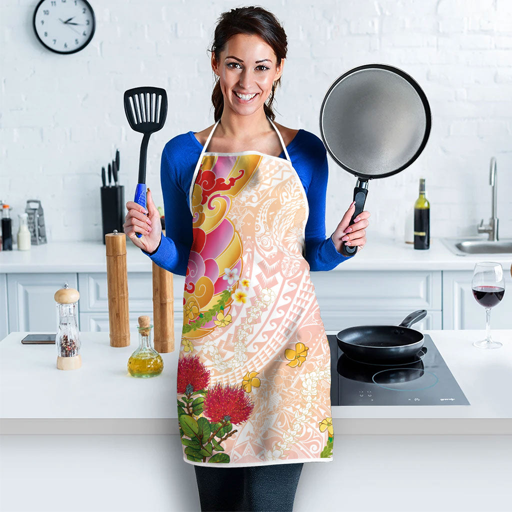 Japanese and Hawaiian Culture Fusion Apron Irezumi with Turtles and Lei Kakau Pattern Sunset Vibe