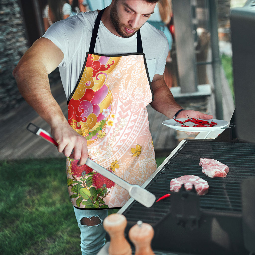 Japanese and Hawaiian Culture Fusion Apron Irezumi with Turtles and Lei Kakau Pattern Sunset Vibe