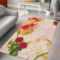 Japanese and Hawaiian Culture Fusion Area Rug Irezumi with Turtles and Lei Kakau Pattern Sunset Vibe