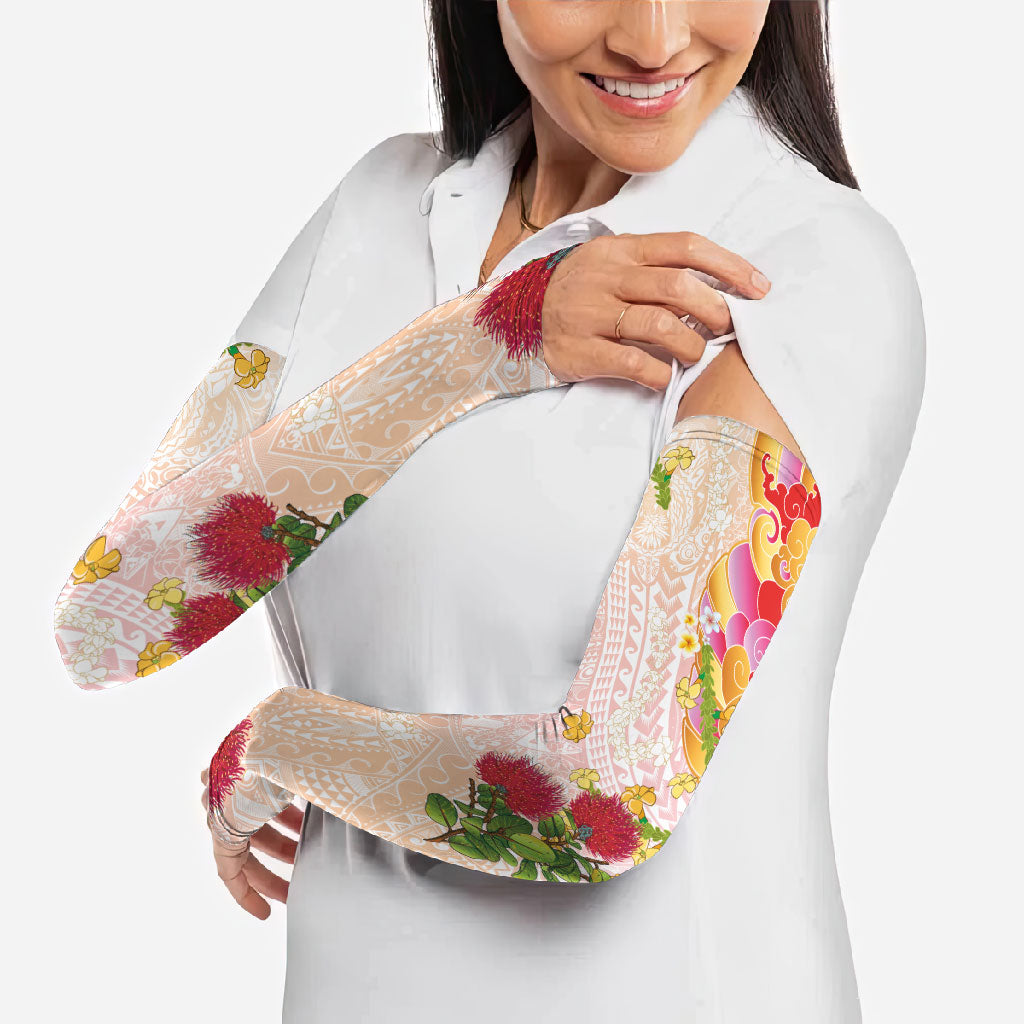 Japanese and Hawaiian Culture Fusion Arm Sleeves Irezumi with Turtles and Lei Kakau Pattern Sunset Vibe