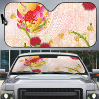 Japanese and Hawaiian Culture Fusion Auto Sun Shade Irezumi with Turtles and Lei Kakau Pattern Sunset Vibe