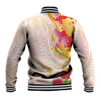 Japanese and Hawaiian Culture Fusion Baseball Jacket Irezumi with Turtles and Lei Kakau Pattern Sunset Vibe