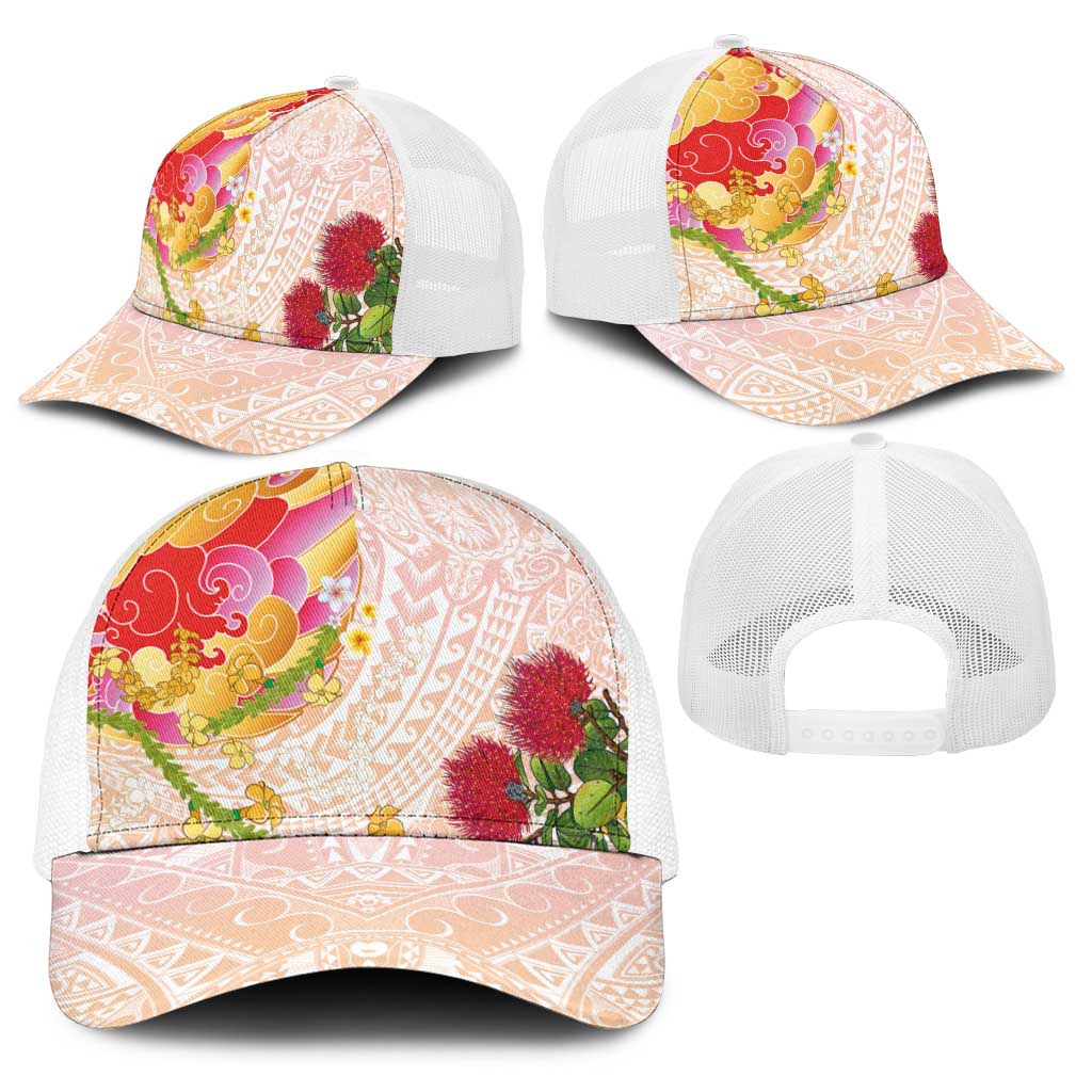 Japanese and Hawaiian Culture Fusion Baseball Net Cap Irezumi with Turtles and Lei Kakau Pattern Sunset Vibe