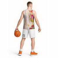 Japanese and Hawaiian Culture Fusion Basketball Jersey Irezumi with Turtles and Lei Kakau Pattern Sunset Vibe