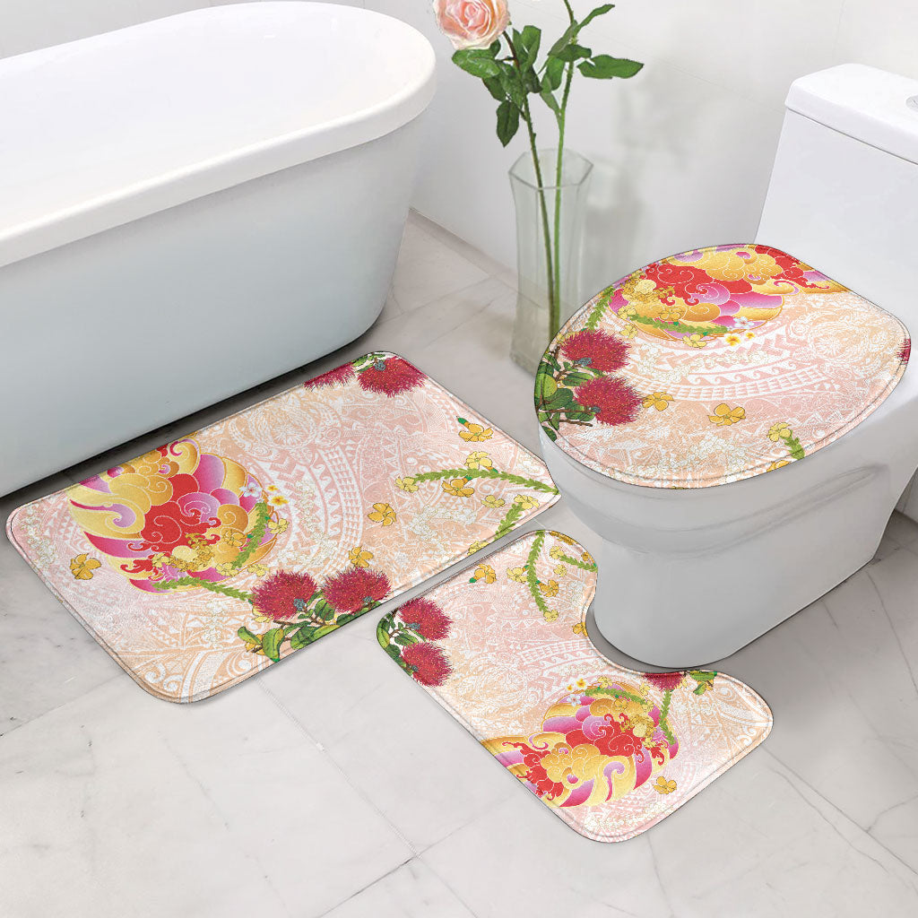 Japanese and Hawaiian Culture Fusion Bathroom Set Irezumi with Turtles and Lei Kakau Pattern Sunset Vibe