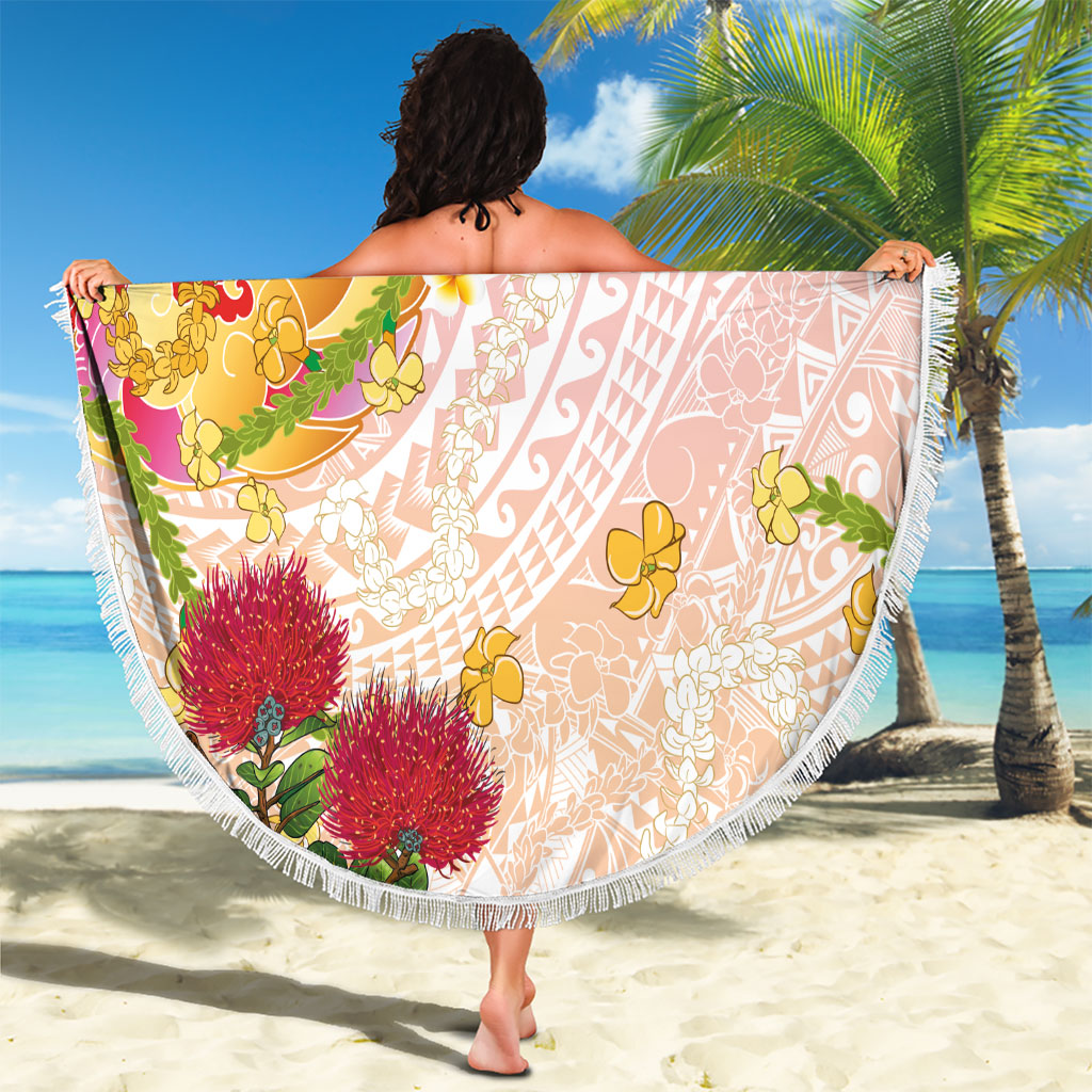 Japanese and Hawaiian Culture Fusion Beach Blanket Irezumi with Turtles and Lei Kakau Pattern Sunset Vibe