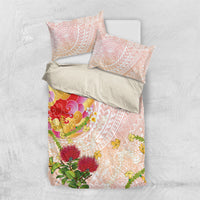 Japanese and Hawaiian Culture Fusion Bedding Set Irezumi with Turtles and Lei Kakau Pattern Sunset Vibe