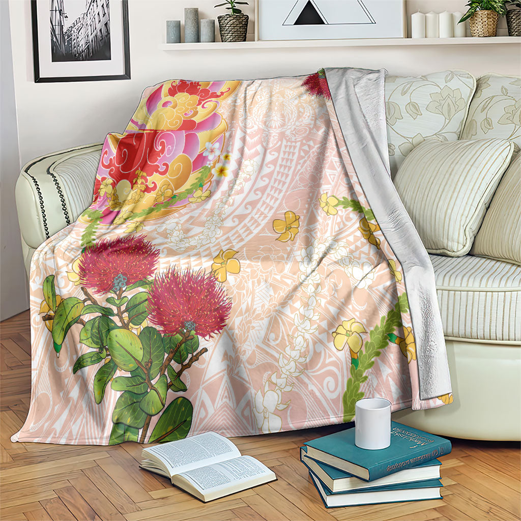 Japanese and Hawaiian Culture Fusion Blanket Irezumi with Turtles and Lei Kakau Pattern Sunset Vibe